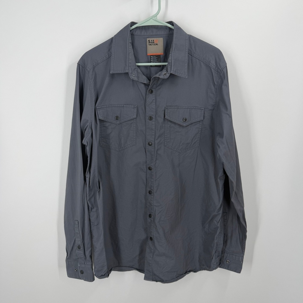 5.11 Tactical Button Up Shirt Mens Large Gray Long Sleeve Dual Pocket